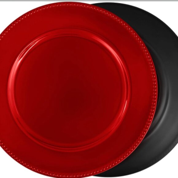 10 Pcs Red Charger Plates, 13" Round Beaded Plate Plastic Chargers, - Picture 4 of 5